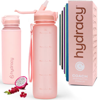 Hydracy Water Bottle with Time Marker -Large BPA Free Water Bottle & No Sweat Sleeve -Leak Proof Gym Bottle with Times to Drink - Ideal for Fitness Sports & Outdoors