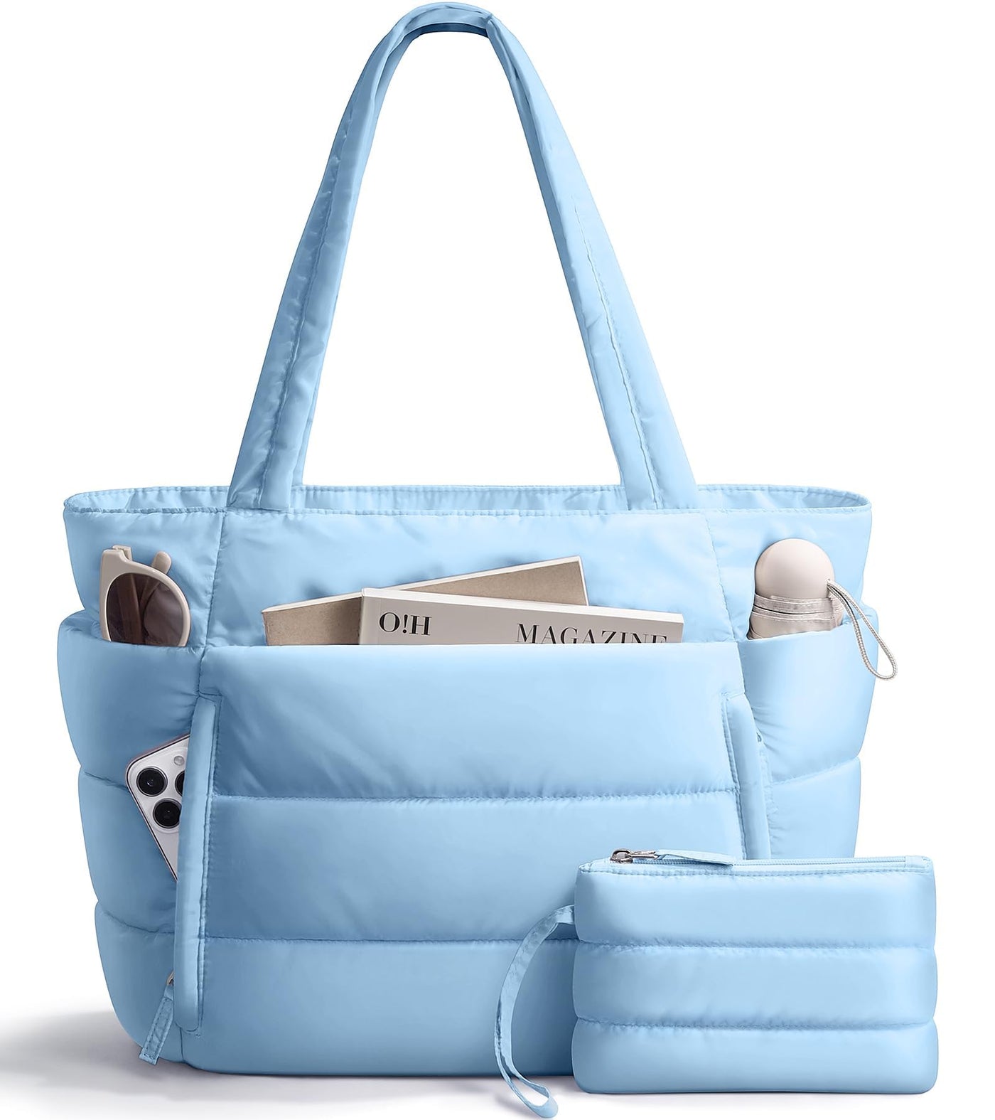 Bagstellar Puffer Tote Bag for Women, Lightweight Puffy Work Handbag Teacher Nurse Quilted Shoulder Bag for School Travel Gym | Cloud Bag w/ Zipper