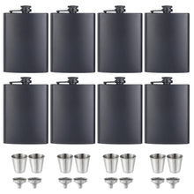 ROMORC 2 Pack Hip Flasks for Liquor Matte Black 8 Oz Stainless Steel Leak-proof Thin Flasks with 2pcs Funnels and Cups for Wedding Party, Groomsman, Bridesmaid, Gift (Black)