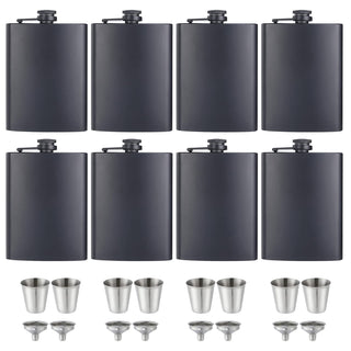 ROMORC 2 Pack Hip Flasks for Liquor Matte Black 8 Oz Stainless Steel Leak-proof Thin Flasks with 2pcs Funnels and Cups for Wedding Party, Groomsman, Bridesmaid, Gift (Black)