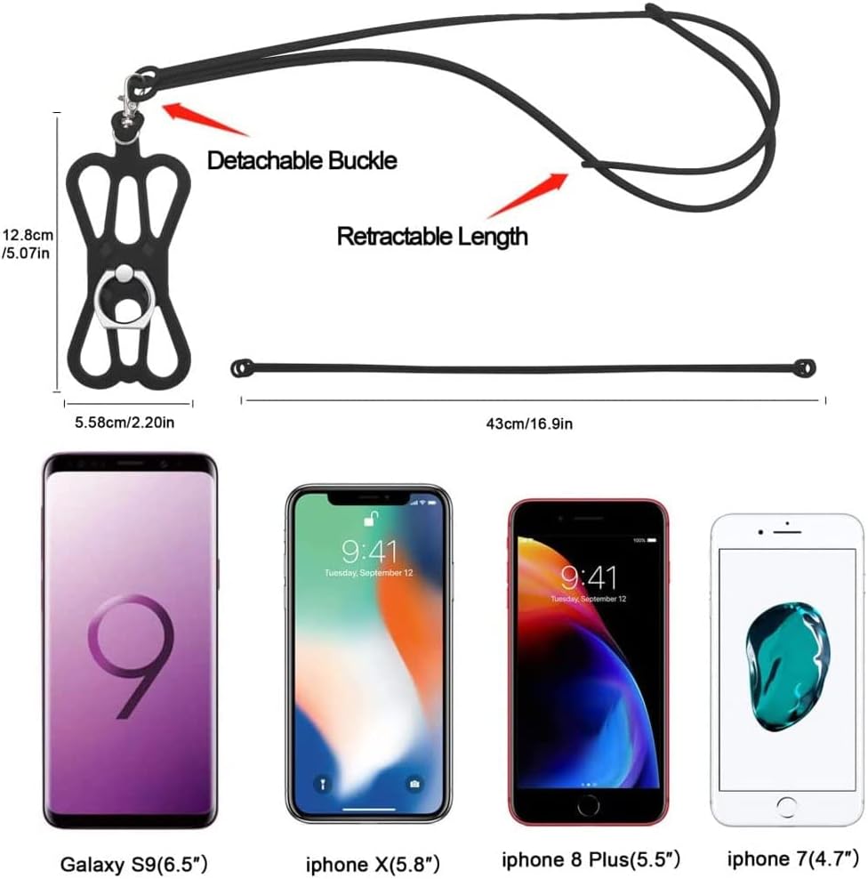 Kinizuxi 2 Pcs Cell Phone Lanyard Crossbody with Adjustable Neck Strap and Phone Ring Grip,Universal Smartphone Lanyard for iPhone Lanyards for Around the Neck Compatible with Most Smartphones