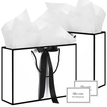 woric Black Gift Bags with Handles, 14" Medium Gift Bag with Tissue Paper, 2 Pcs Bags with 4 Tissue Paper and 2 Cards for Men Graduation Father's Day Birthday Party