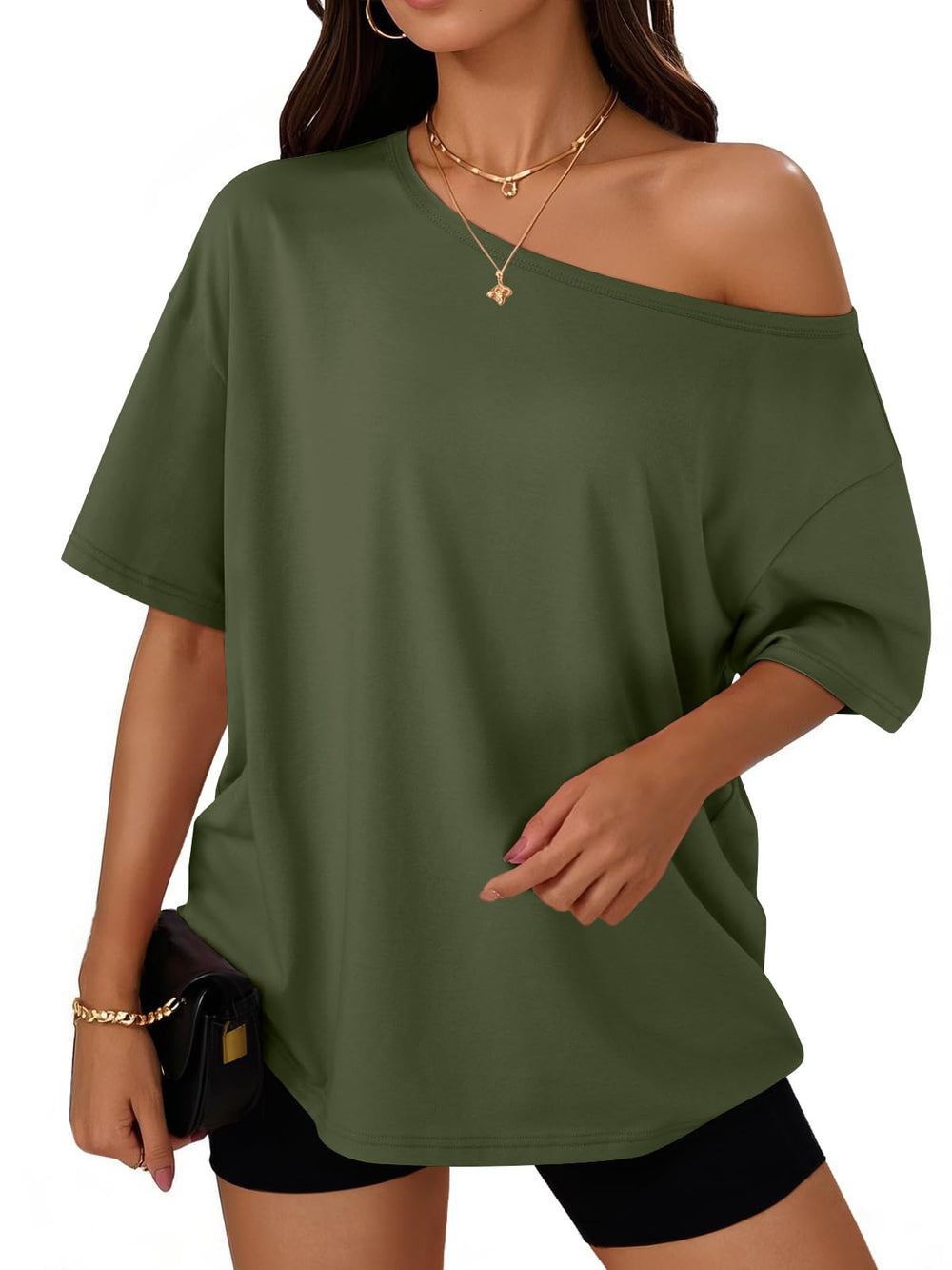 Trendy Queen Womens Off the Shoulder Tops Oversized Summer Spring T-Shirts 2026