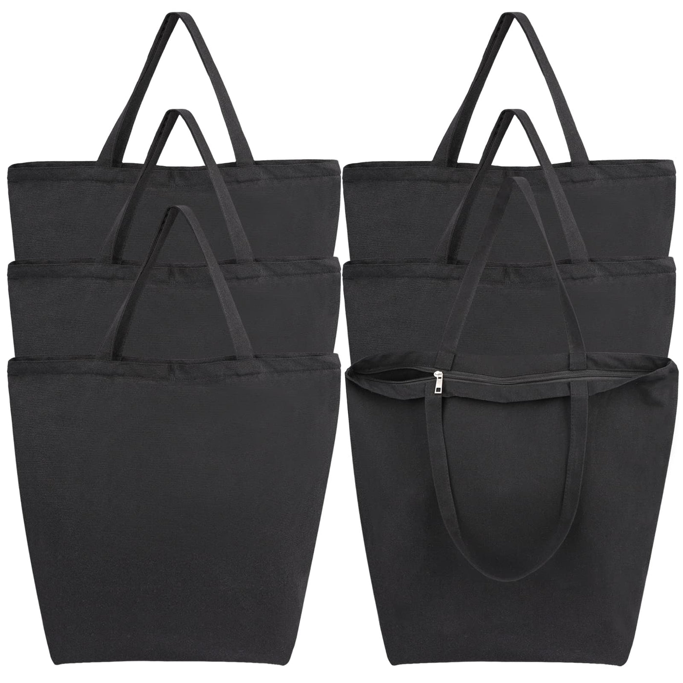 Segarty 6 Packs Canvas Tote Bag with Zipper, 16x13 inch Reusable Washable Grocery Shopping Bags with Handle Plain Canvas Totes for Women Teacher DIY Art Crafts Painting Embroidery Decoration