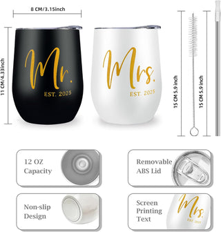 ELEGANTPARK Mr and Mrs Gifts Wedding Gifts for Women Mr&Mrs Wine Tumbler Mrs. 2025 Bag Set Newlyweds Engagement Present for Bride and Groom