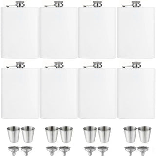 ROMORC 2 Pack Hip Flasks for Liquor Matte Black 8 Oz Stainless Steel Leak-proof Thin Flasks with 2pcs Funnels and Cups for Wedding Party, Groomsman, Bridesmaid, Gift (Black)