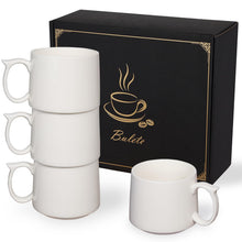 Coffee Mugs Gift Set of 4, Large 19 oz Stackable Ceramic Coffee Mug, Coffee Cups with Large Handle for Latte, Cappuccino, Milk, Tea, Dishwasher & Microwave Safe, Ideal for Men, Women - Black