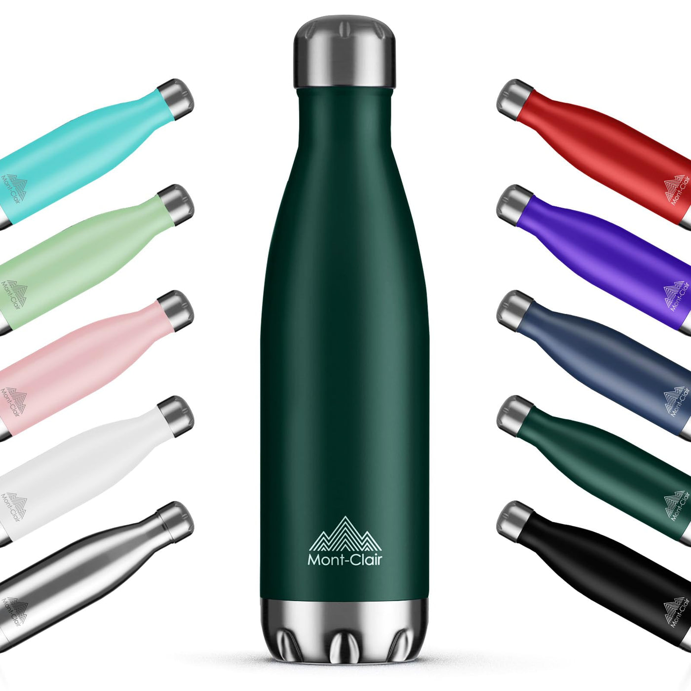 Mont-Clair H2O Stainless Steel Water Bottle, Vacuum insulated - BPA Free, 12h Hot & 24h Cold Drinks, Metal Water Bottle 17oz Leakproof, Ideal for Adult, Kids, Running - Black