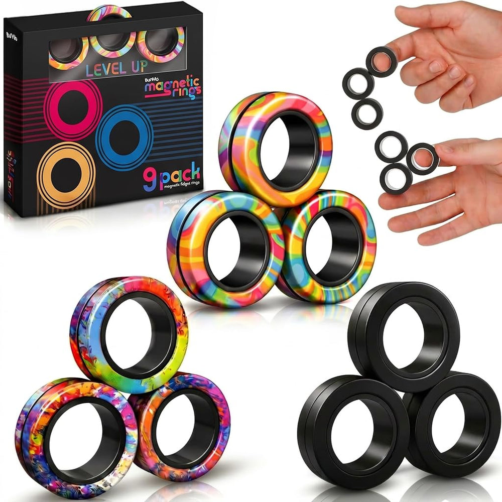 BUNMO Magnetic Fidget Rings – Fidget Toys Adults, Cool Fidgets for Teens, Quiet Fidget Toys, Maximum Strength 8 N50 Magnets, Endless Tricks, Teen Gifts, Fidgets for Kids 8-12, Adult Fidget Toys, Black