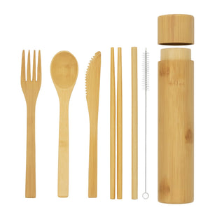 Eco-Friendly Travel Utensils Set: Lightweight Bamboo Forks, Spoons, Knives, Chopsticks, Straw in Wooden Case, Reusable Utensils for Lunch Box, Kids Camping Cutlery, Sustainable Portable Flatware