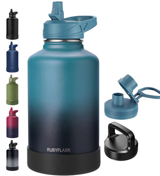 RUBYFLASK 32oz Insulated Water Bottle with Straw, Stainless Steel Metal Vacuum Water Flask, Large Thermal Water bottle with Leakproof 3 Lids for Travel, Camping, Gym Sports Indigo Black