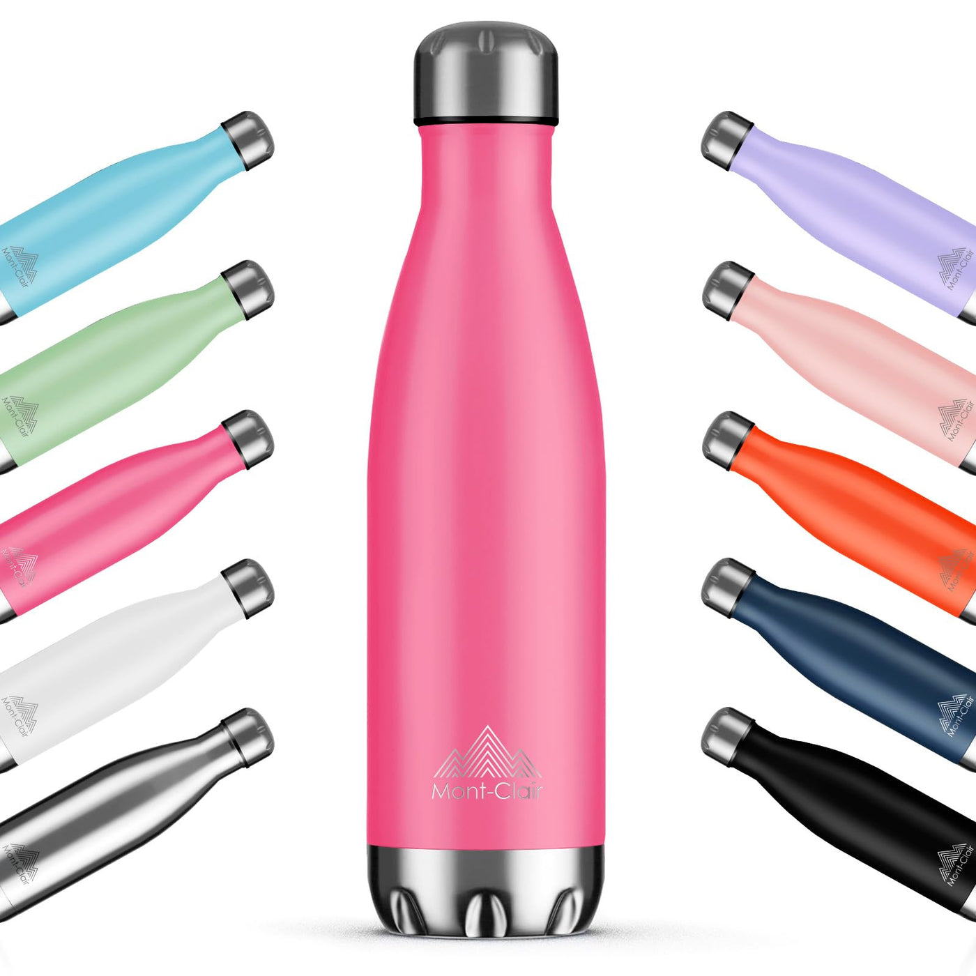 Mont-Clair H2O Stainless Steel Water Bottle, Vacuum insulated - BPA Free, 12h Hot & 24h Cold Drinks, Metal Water Bottle 17oz Leakproof, Ideal for Adult, Kids, Running - Black