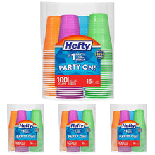 Hefty Party On Disposable Plastic Cups, Assorted, 16 Ounce, 100 Count