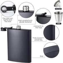ROMORC 2 Pack Hip Flasks for Liquor Matte Black 8 Oz Stainless Steel Leak-proof Thin Flasks with 2pcs Funnels and Cups for Wedding Party, Groomsman, Bridesmaid, Gift (Black)