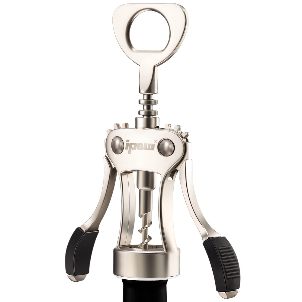IPOW Wine Opener, Zinc Alloy Wine Bottle Opener, Wing Corkscrew Heavy Duty, Manual Multifunctional Cork Screw for Waiter, Silver