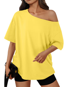 Trendy Queen Womens Off the Shoulder Tops Oversized Summer Spring T-Shirts 2026