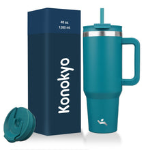 Konokyo 40 oz Tumbler with Handle and 2 Straws,2 in 1 Lid Insulated Water Bottle Stainless Steel Travel Coffee Mug,Mint