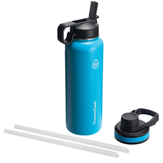 ThermoFlask 40 oz Double Wall Vacuum Insulated Stainless Steel Water Bottle - Reusable with Leakproof Chug & Straw Lids - Keeps Drinks Cold 24 hr/Hot 12 hr - Easy Maintenance - Gym/On-the-Go, Cobalt