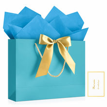 JMANNI Gift Bags with Handles, 13” Medium Gift Bag for Presents, 1 Pcs Bags with 2 Tissue Paper and 1 Cards for Graduation Baby Shower Wedding Fathers Day Mother's Day Birthday Party（champagne gold）
