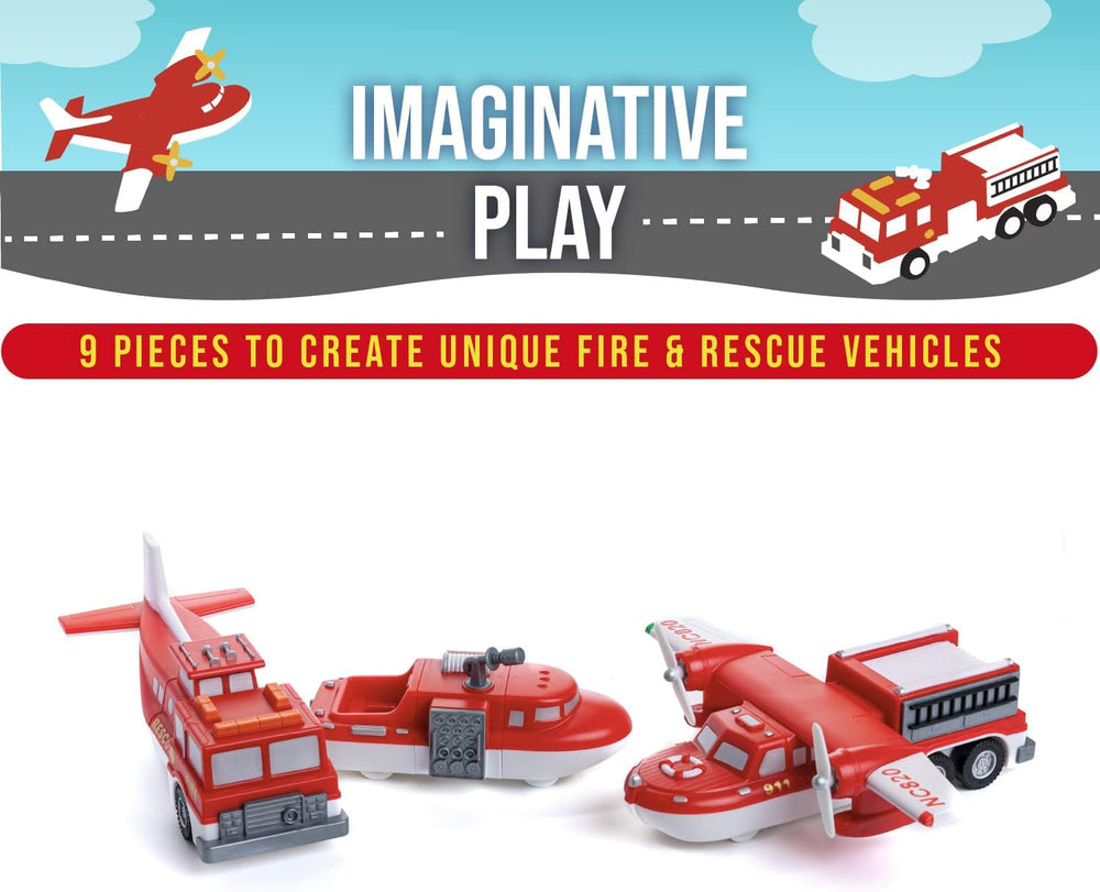 POPULAR PLAYTHINGS Magnetic Vehicles for Toddlers 1-3, Mix or Match Car Toys, Set of 3 Gift for Kids - Vehicles, Fire & Rescue, Red and White