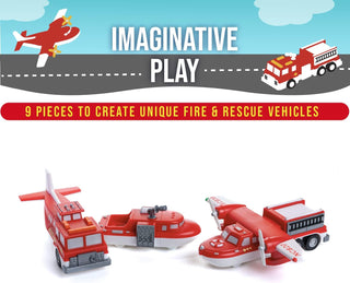 POPULAR PLAYTHINGS Magnetic Vehicles for Toddlers 1-3, Mix or Match Car Toys, Set of 3 Gift for Kids - Vehicles, Fire & Rescue, Red and White
