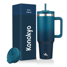 Konokyo 40 oz Tumbler with Handle and 2 Straws,2 in 1 Lid Insulated Water Bottle Stainless Steel Travel Coffee Mug,Mint