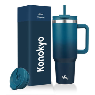 Konokyo 40 oz Tumbler with Handle and 2 Straws,2 in 1 Lid Insulated Water Bottle Stainless Steel Travel Coffee Mug,Mint