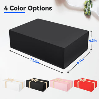 Brothersbox Black Gift Box 13.8"x9.1"x4.3" Large Gift Boxes for Presents with Magnetic Lid, Ribbon, Collapsible Boxes for Valentine's Day Mother's Day Christmas Birthday Wedding