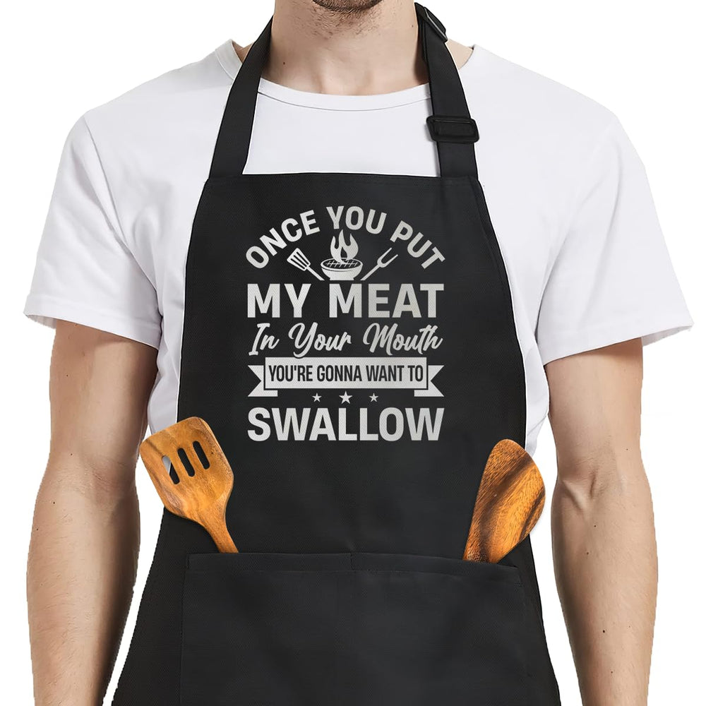SANDJEST Funny Mens Aprons with Pockets for BBQ Grilling Cooking Grandpa Husband Apron for Birthday Christmas Father's Day