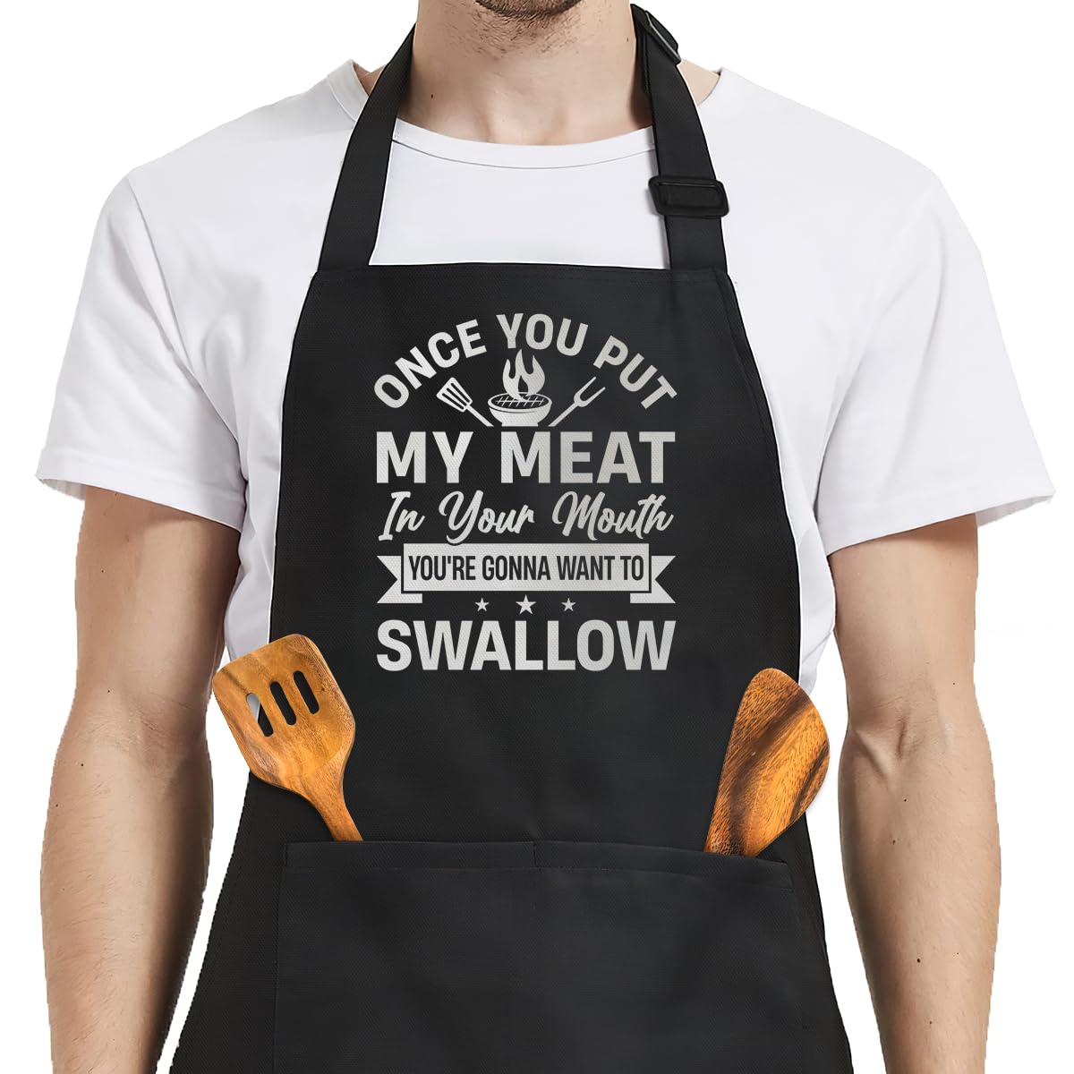 SANDJEST Funny Mens Aprons with Pockets for BBQ Grilling Cooking Grandpa Husband Apron for Birthday Christmas Father's Day