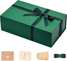 LIFELUM Green Gift Box for Presents 1 Pack 13.85 x 8.35 x 4.45 inch Big Decorative Large Gift Box for Clothes with Magnetic Lids Luxury Accessories Card, Ribbon, Filler,Sticker