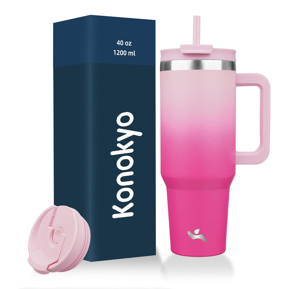 Konokyo 40 oz Tumbler with Handle and 2 Straws,2 in 1 Lid Insulated Water Bottle Stainless Steel Travel Coffee Mug,Mint