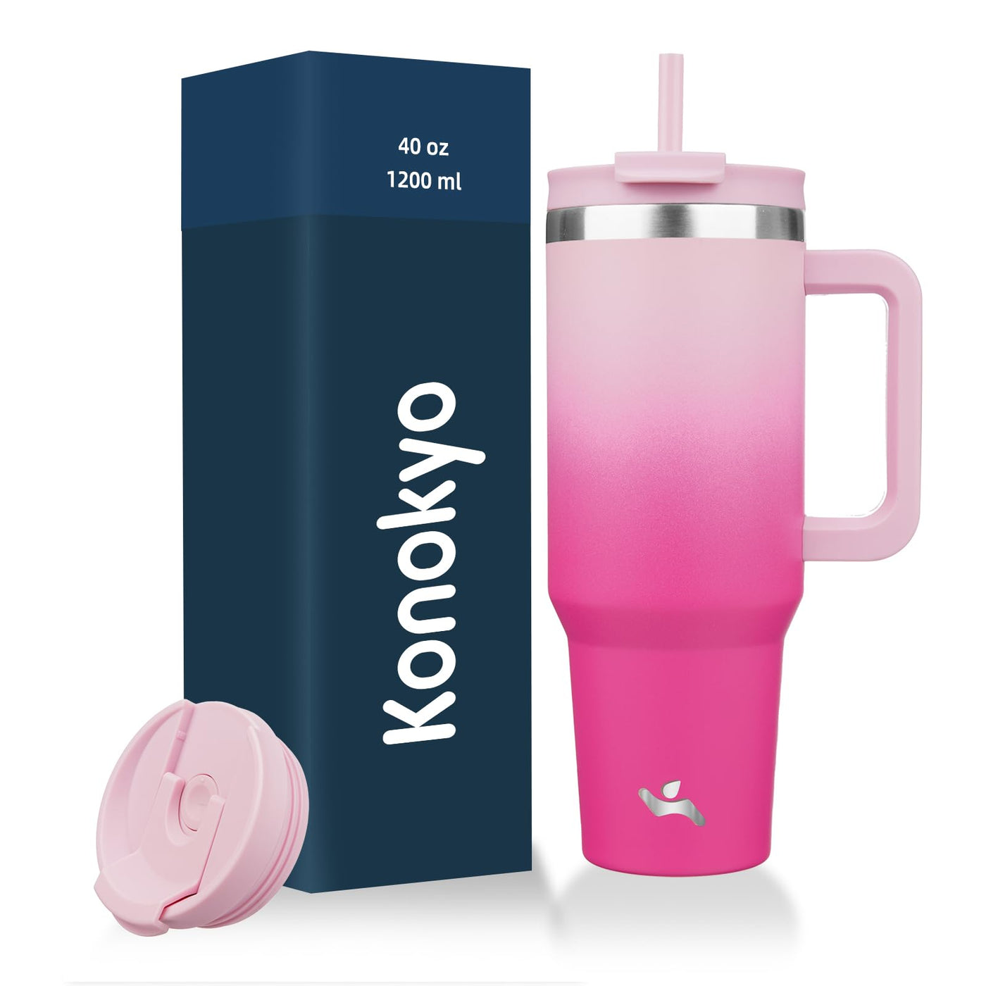 Konokyo 40 oz Tumbler with Handle and 2 Straws,2 in 1 Lid Insulated Water Bottle Stainless Steel Travel Coffee Mug,Mint