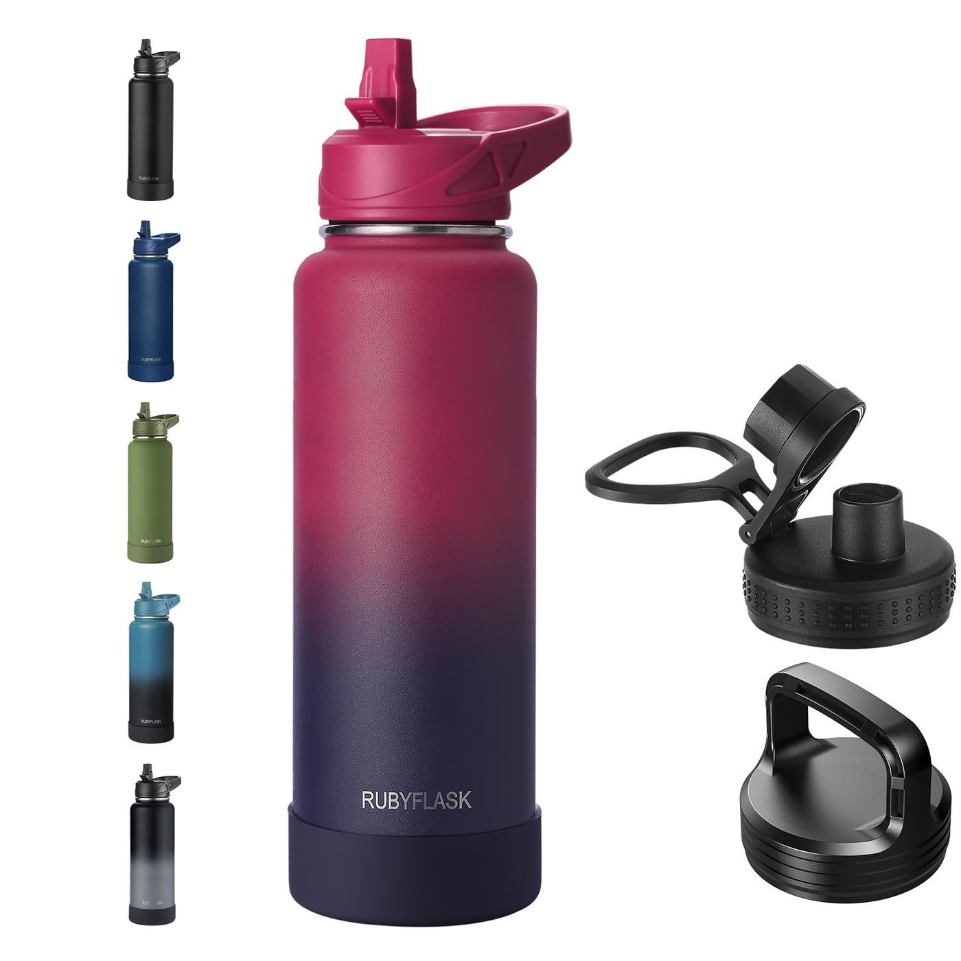 RUBYFLASK 32oz Insulated Water Bottle with Straw, Stainless Steel Metal Vacuum Water Flask, Large Thermal Water bottle with Leakproof 3 Lids for Travel, Camping, Gym Sports Indigo Black