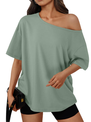 Trendy Queen Womens Off the Shoulder Tops Oversized Summer Spring T-Shirts 2026