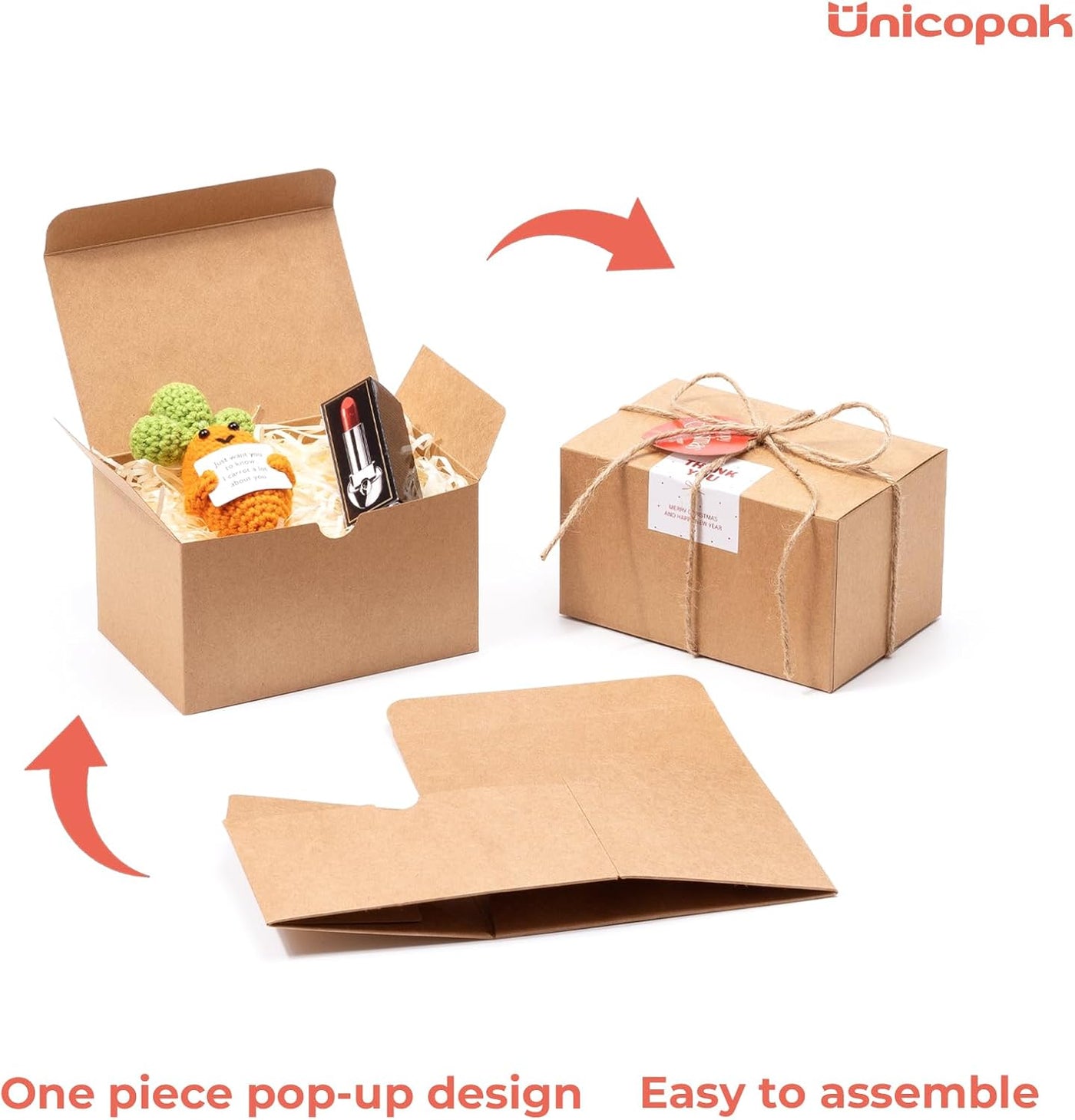 UnicoPak 10 Pack 6x4x3.5 Brown Gift Boxes with Lids for Presents Kraft Small Gift Boxes Bulk for Candle Mug Perfume Craft Ornaments Cookies Treats Favors