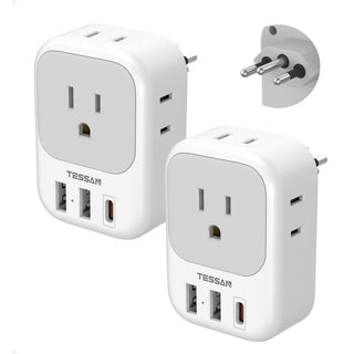 TESSAN 2 Pack European Travel Plug Adapter, Europe Power Converter 4 Outlets 3 USB(1 USB C PD 20W), Type C International Adaptor to Italy Spain France Portugal Iceland Germany, EU Travel Essentials