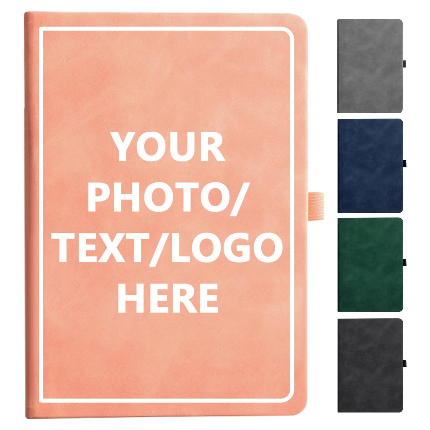 Personalized Notebook Custom Journal Notebook PU Leather A5 Can Customized with Logo/Text/Image- 192 Lined Pages 8.3 x 5.9 Inch, Pen Loop, Elastic Band, Black Hardcover