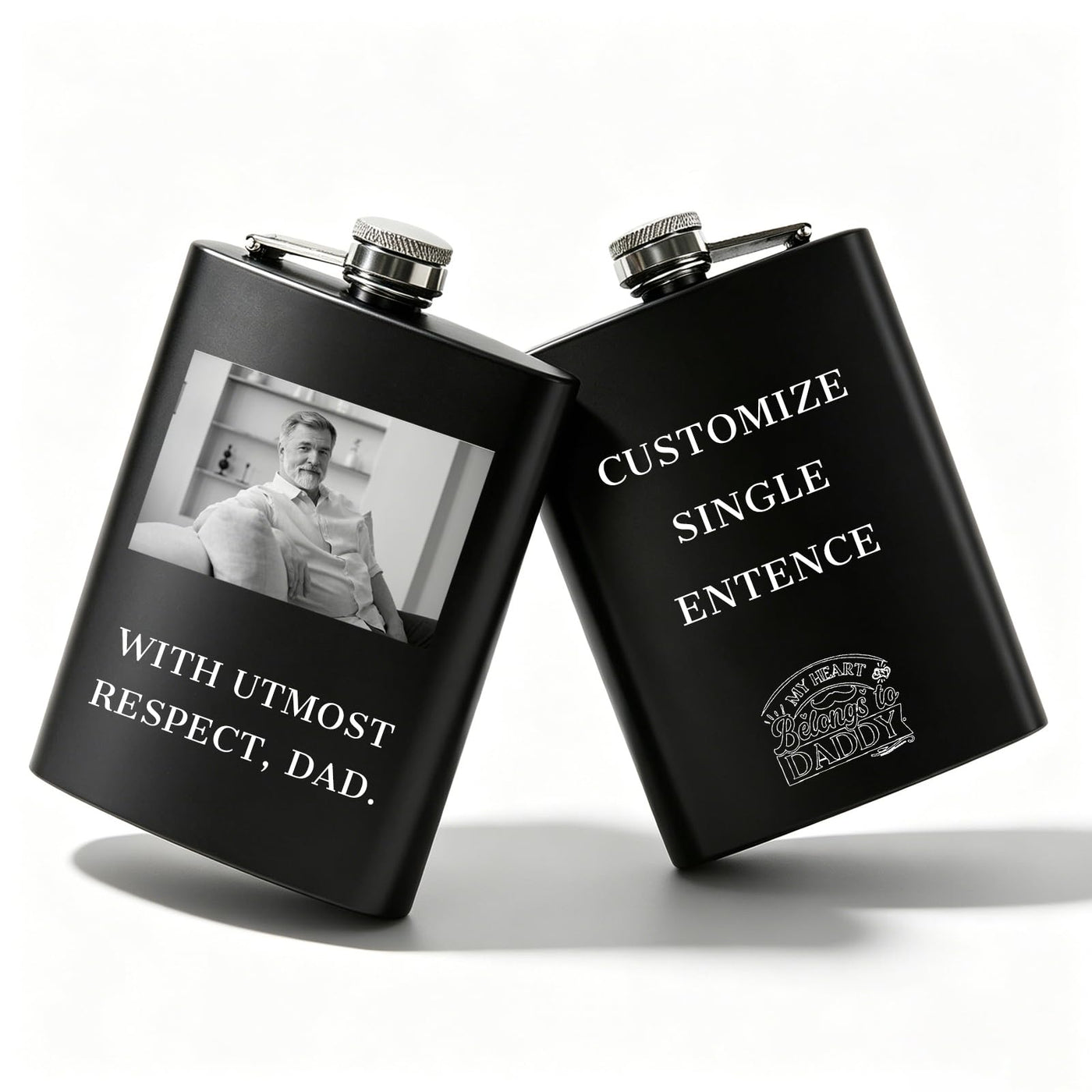 Personalized Custom Flask for Men, 8oz Engraved Stainless Steel Hip Flask with Photo & Text, Customized Liquor Flask for Dad, Husband, Groomsmen (custom flask 2)