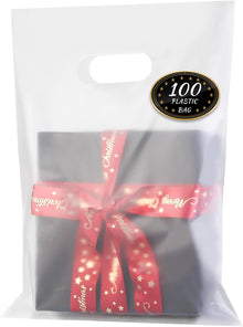 GoClimber 100 Pack Black Plastic Bags, 9"x12" Merchandise Bags With Die Cut Handles Retail Shopping Bags for Small Business Boutique Stores Gifts