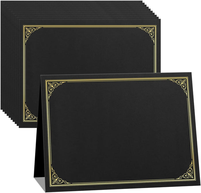 SUNEE 10 Packs Black Certificate Holders, 250gsm, for 8.5x11 Award Certificates, Certificate Covers with Gold Foil Border
