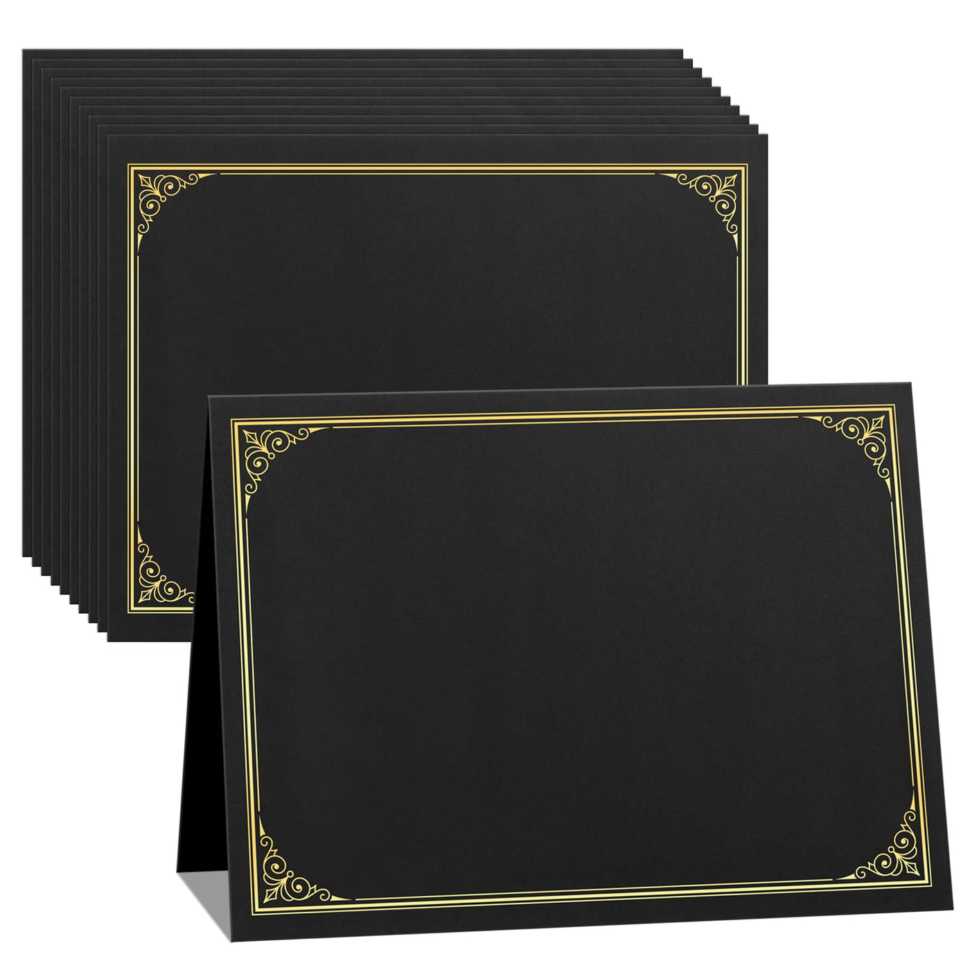 SUNEE 10 Packs Black Certificate Holders, 250gsm, for 8.5x11 Award Certificates, Certificate Covers with Gold Foil Border