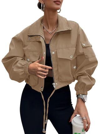 UEAL Womens Cropped Bomber Jacket 2026 Trendy Zip Up Lightweight Utility Anorak Coat With Pockets