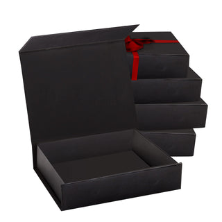 5 Pack Black Hard Gift Box with Magnetic Closure Lid 7" x 5" x 1.6" Rectangle Boxes For Gifts With Black Glossy Finish (Black, 5 Boxes)