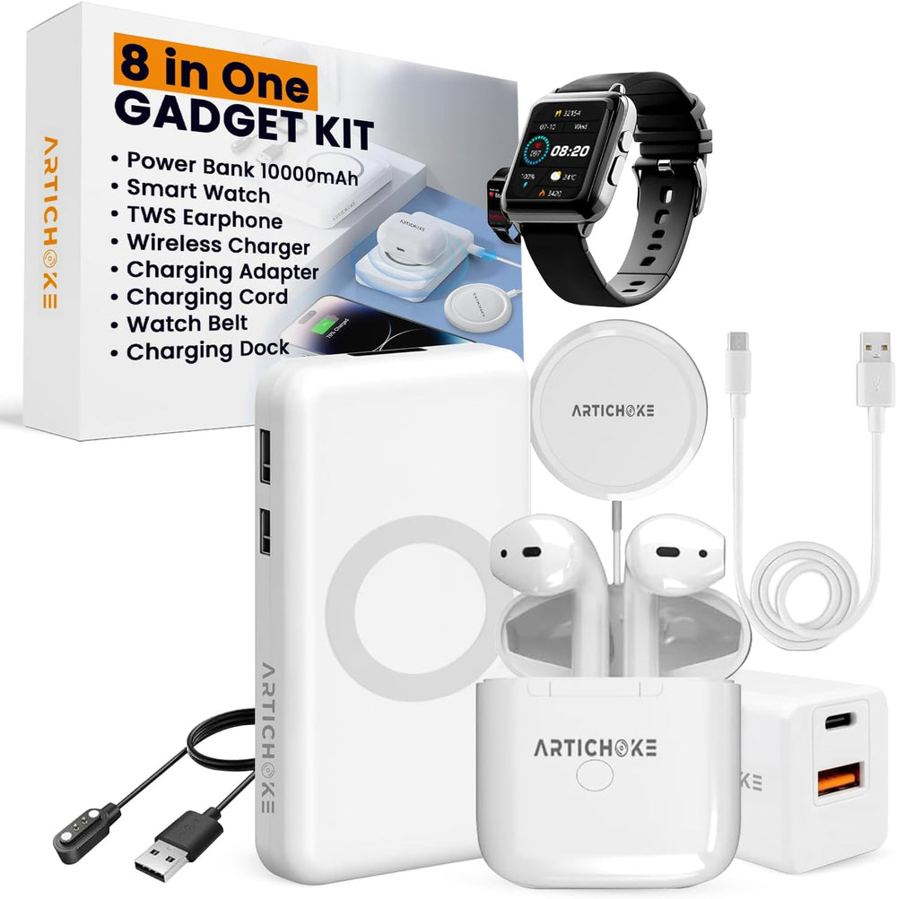 Artichoke 6 in 1 Accessories Gift Set Power Bank 5000 Smart Watch TWS Earphones Accessories Birthday Gifts Boyfriend Tech Gadgets Regalos para Hombre Travel Men Women Him Her
