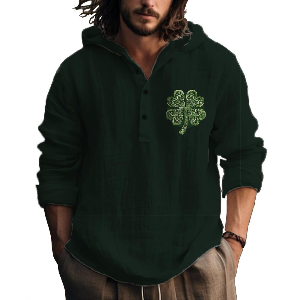 MARSVOVO Hooded Long Sleeve Shirt Men Fashion Graphic Button Up Lightweight Big and Tall Casual Vacation Shirts for Men