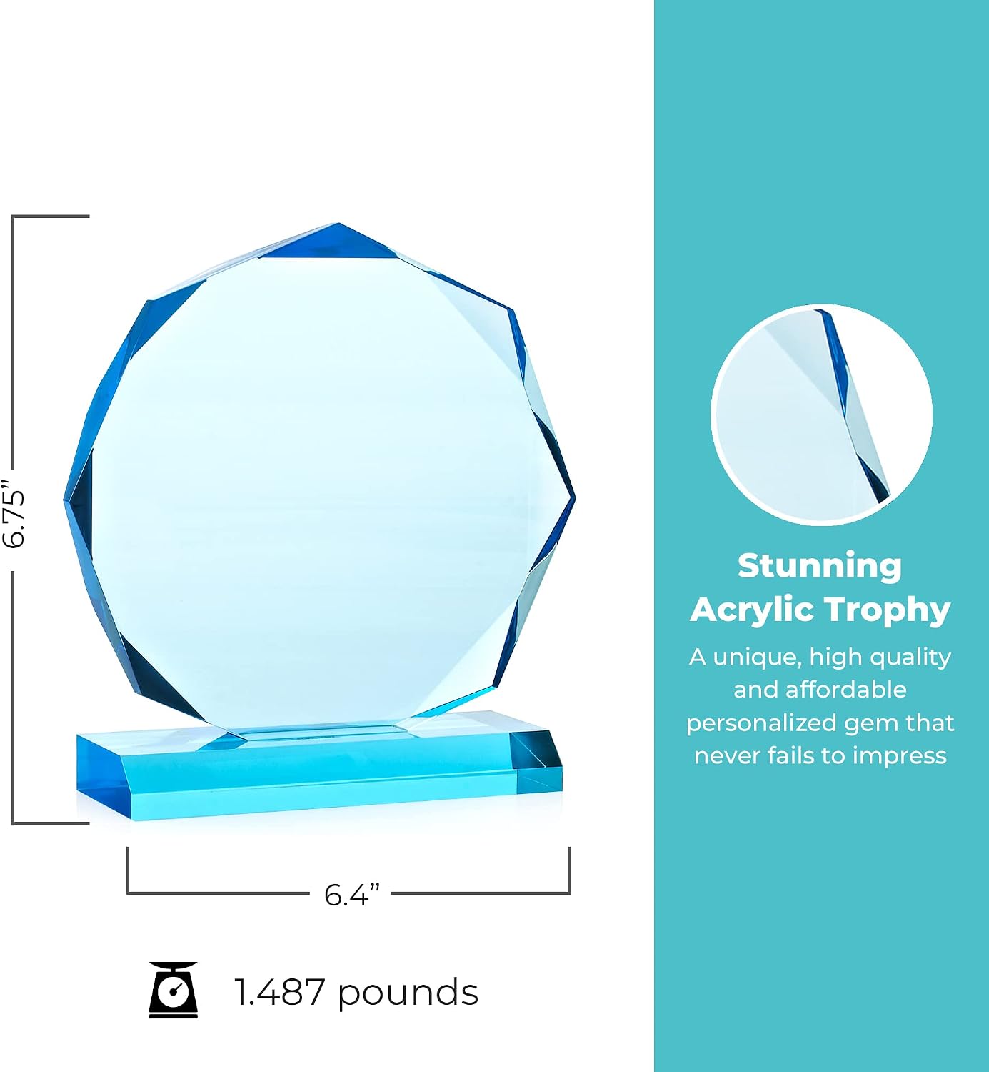 Engraved Trophy - Sky Blue Acrylic - Award for Employees - Personalized Engraving Up to Three Lines and Pre-Written Verse Selection