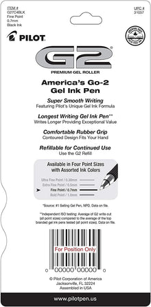 PILOT G2 Premium Refillable and Retractable Rolling Ball Gel Pens, Fine Point, Black Ink, 4-Pack (31057)