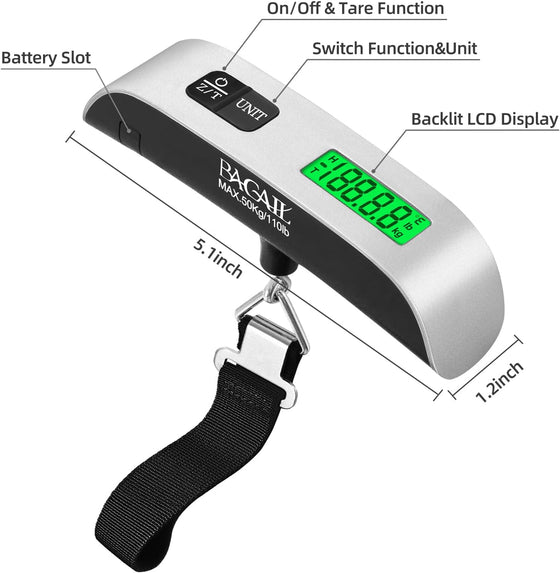 BAGAIL Digital Luggage Scale, 110lbs Hanging Baggage Scale with Backlit LCD Display, Portable Suitcase Weighing Scale, Travel Luggage Weight Scale with Hook, Strong Straps for Travelers - hover image