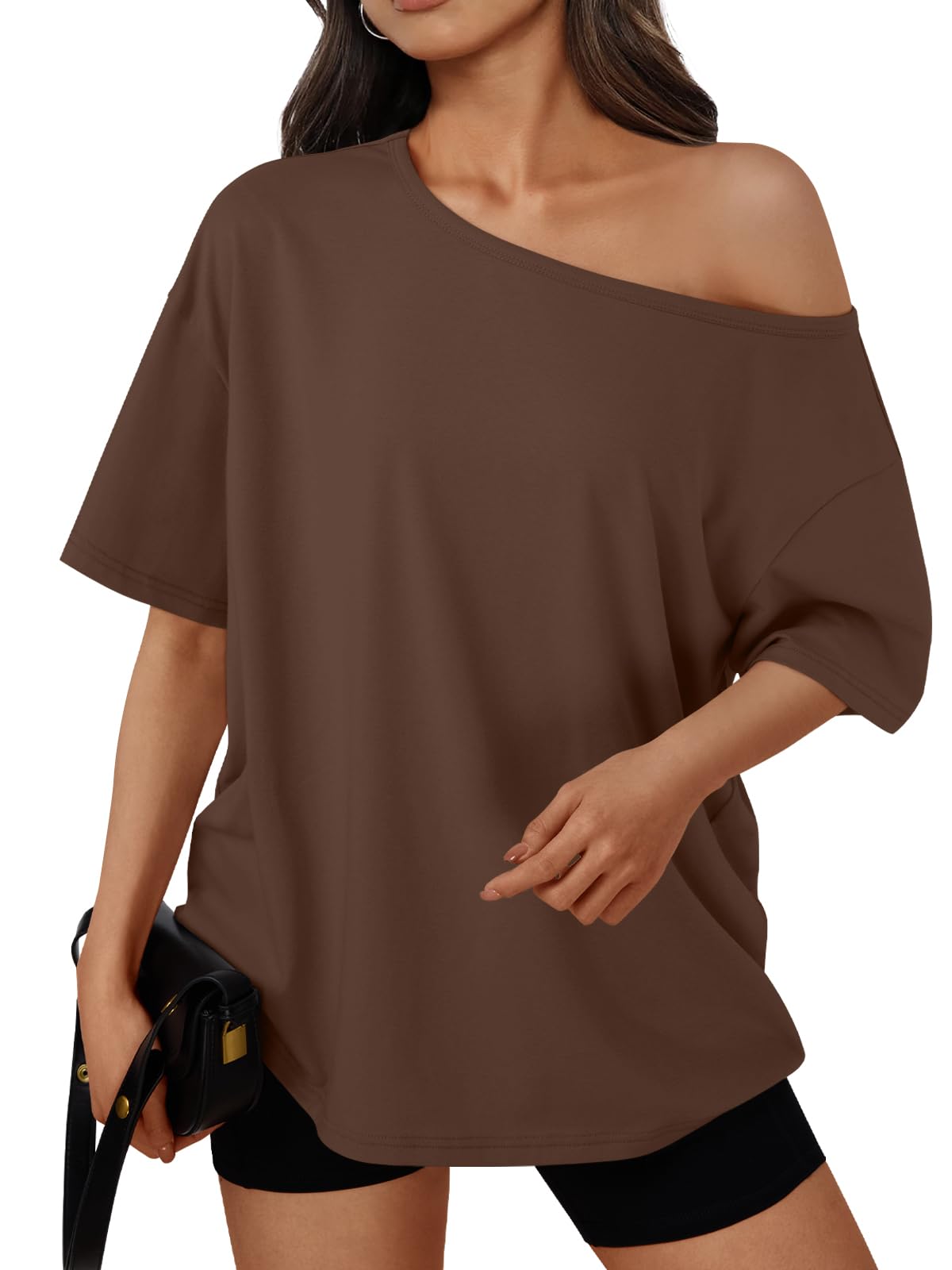 Trendy Queen Womens Off the Shoulder Tops Oversized Summer Spring T-Shirts 2026